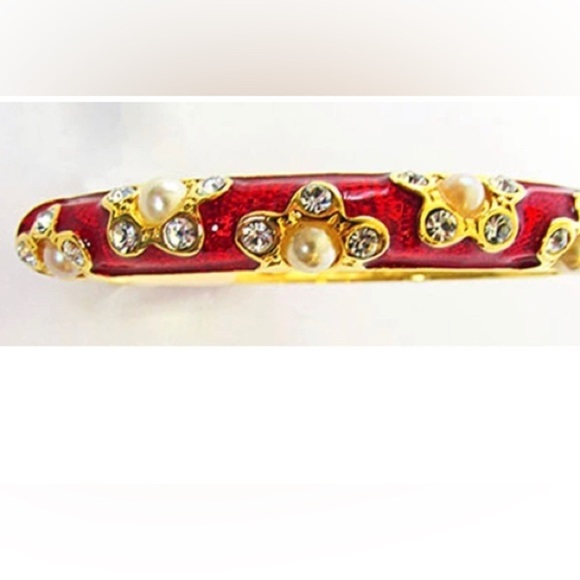 Kenneth Jay Lane Vintage Jewelry Diamante and Pearl Cuff Bracelet - Picture 3 of 5